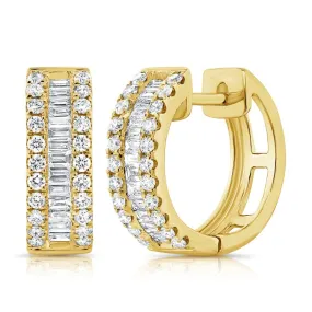 14K Yellow Gold Baguette Diamond Huggie Earrings