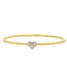 14K Yellow Gold Diamond Heart Bangle Bracelet