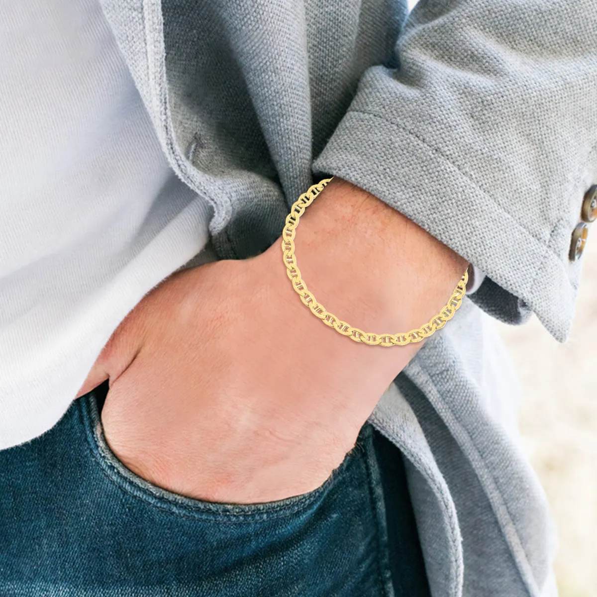 14K Yellow Gold Filled 4.9Mm Mariner Link Chain Bracelet With Lobster Clasp