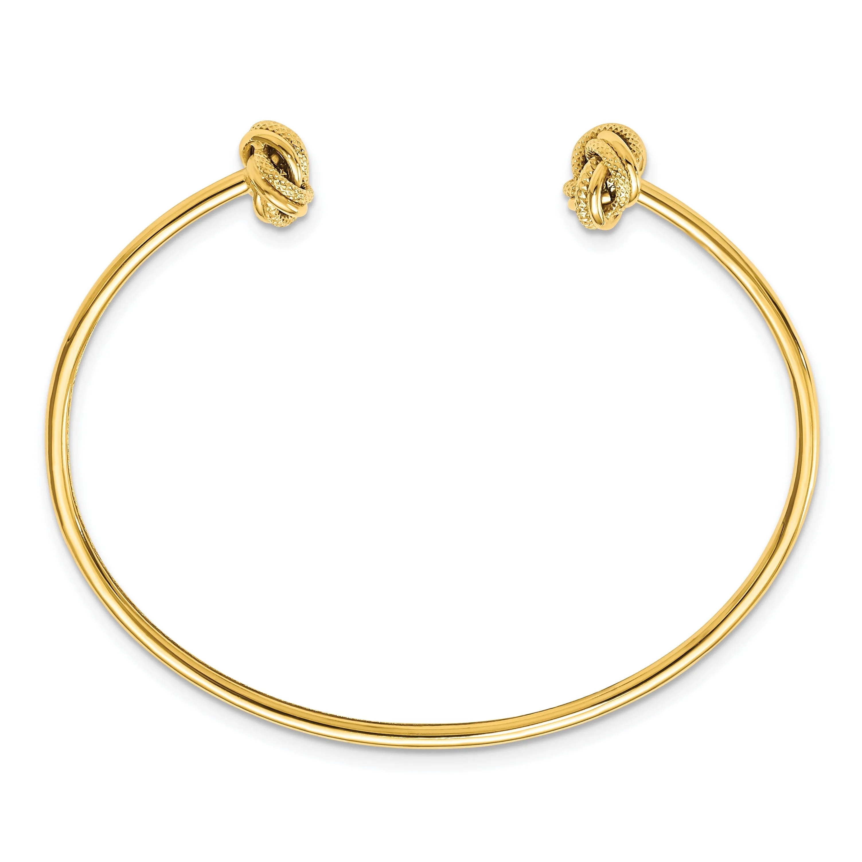 14k Yellow Gold Love Knot Flexible Cuff Bangle