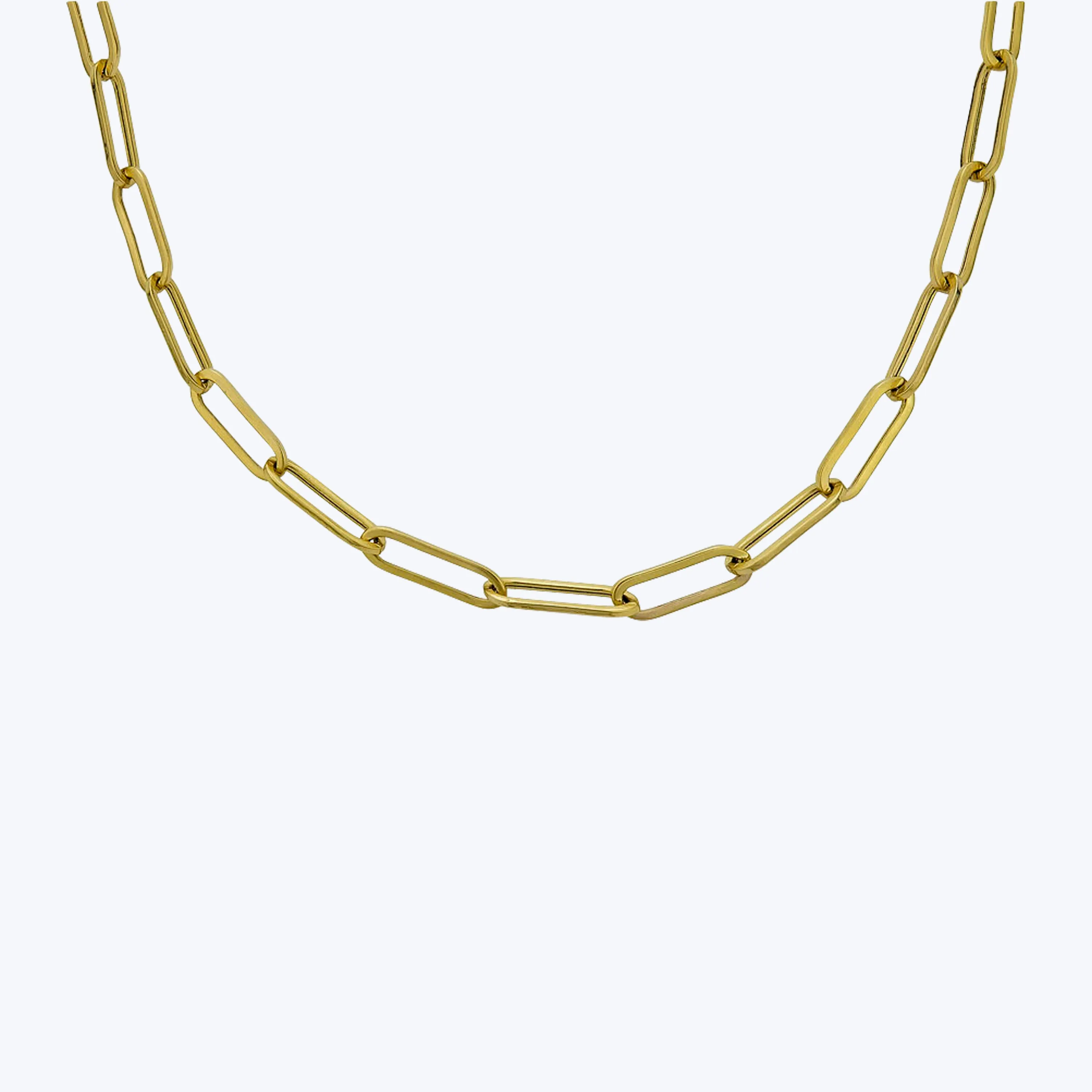 14K Yellow Gold Paper Clip With Charm Clasp Necklace