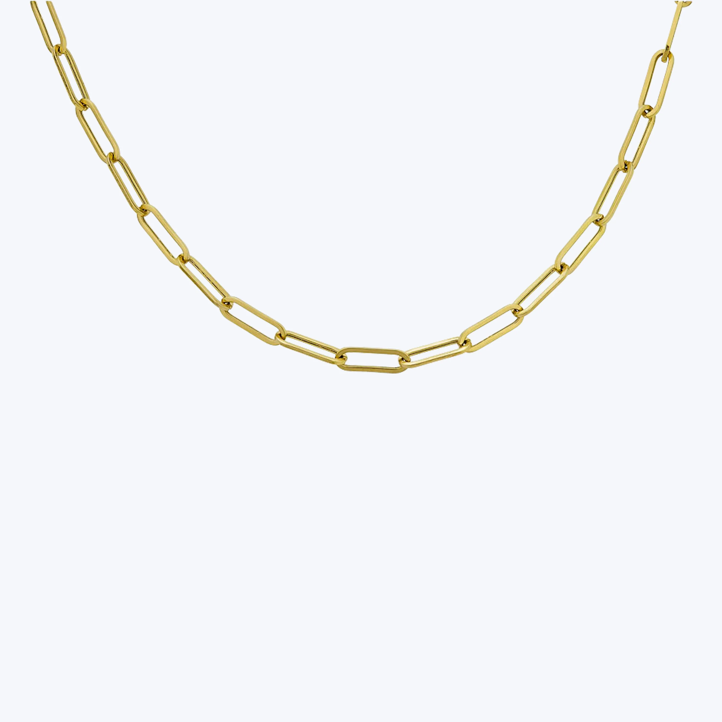 14K Yellow Gold Paper Clip With Charm Clasp Necklace