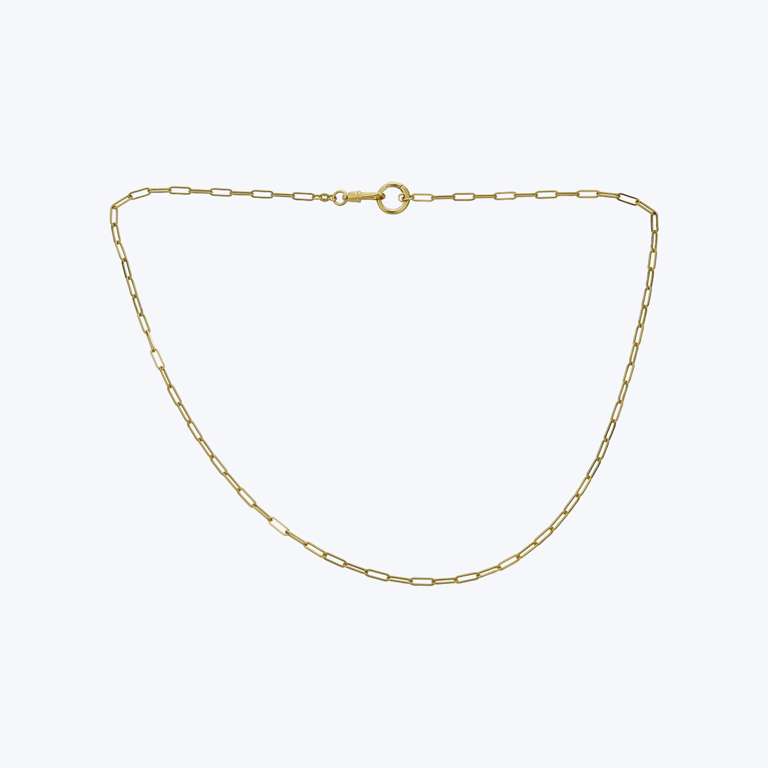 14K Yellow Gold Paper Clip With Charm Clasp Necklace