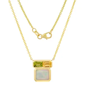 14K YG Opal, Peridot and Citrine Mosaic Necklace