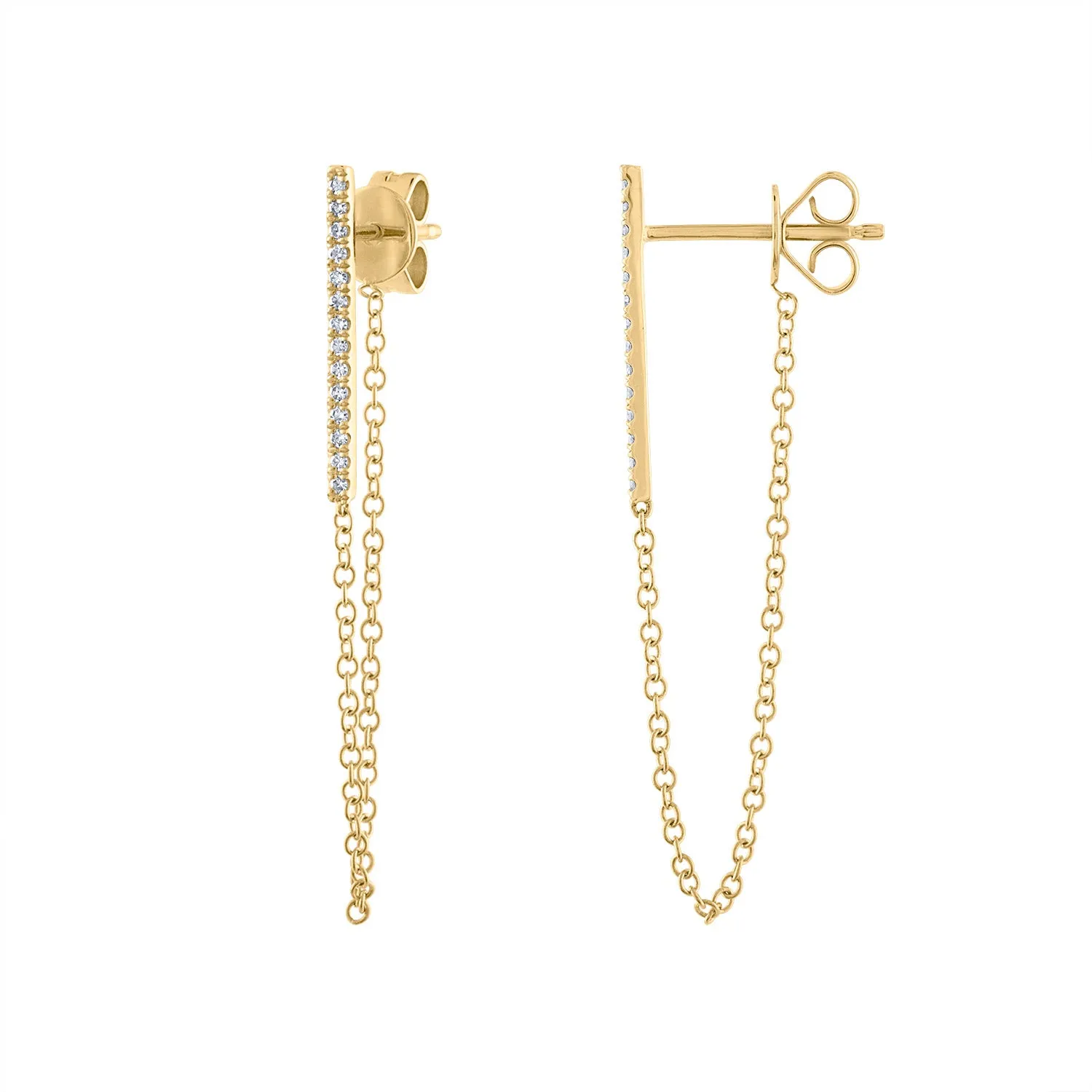 14KT GOLD DIAMOND BAR CHAIN EARRING