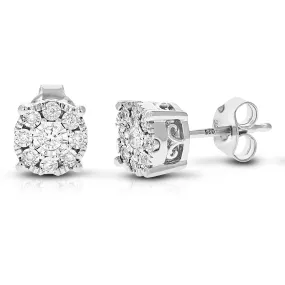 1/5 cttw 18 Stones Round Lab Grown Diamond Studs Earrings .925 Sterling Silver Prong Set Round Shape