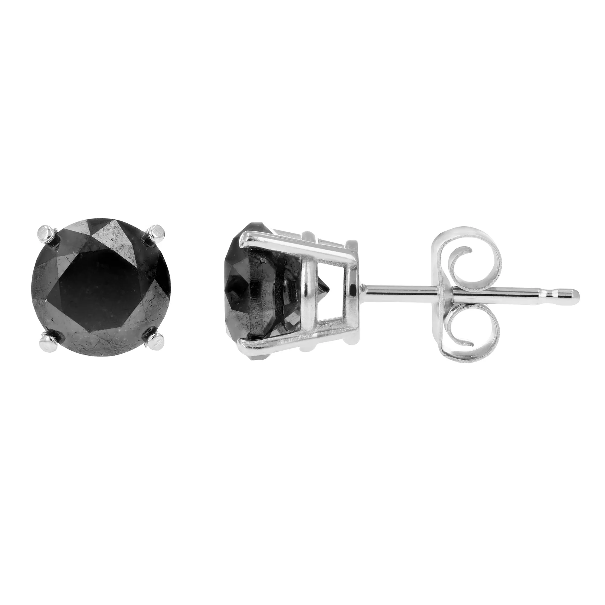 1.50 cttw Black Diamond Stud Earrings 14K White Gold Round Push Backs 4 Prong Basket