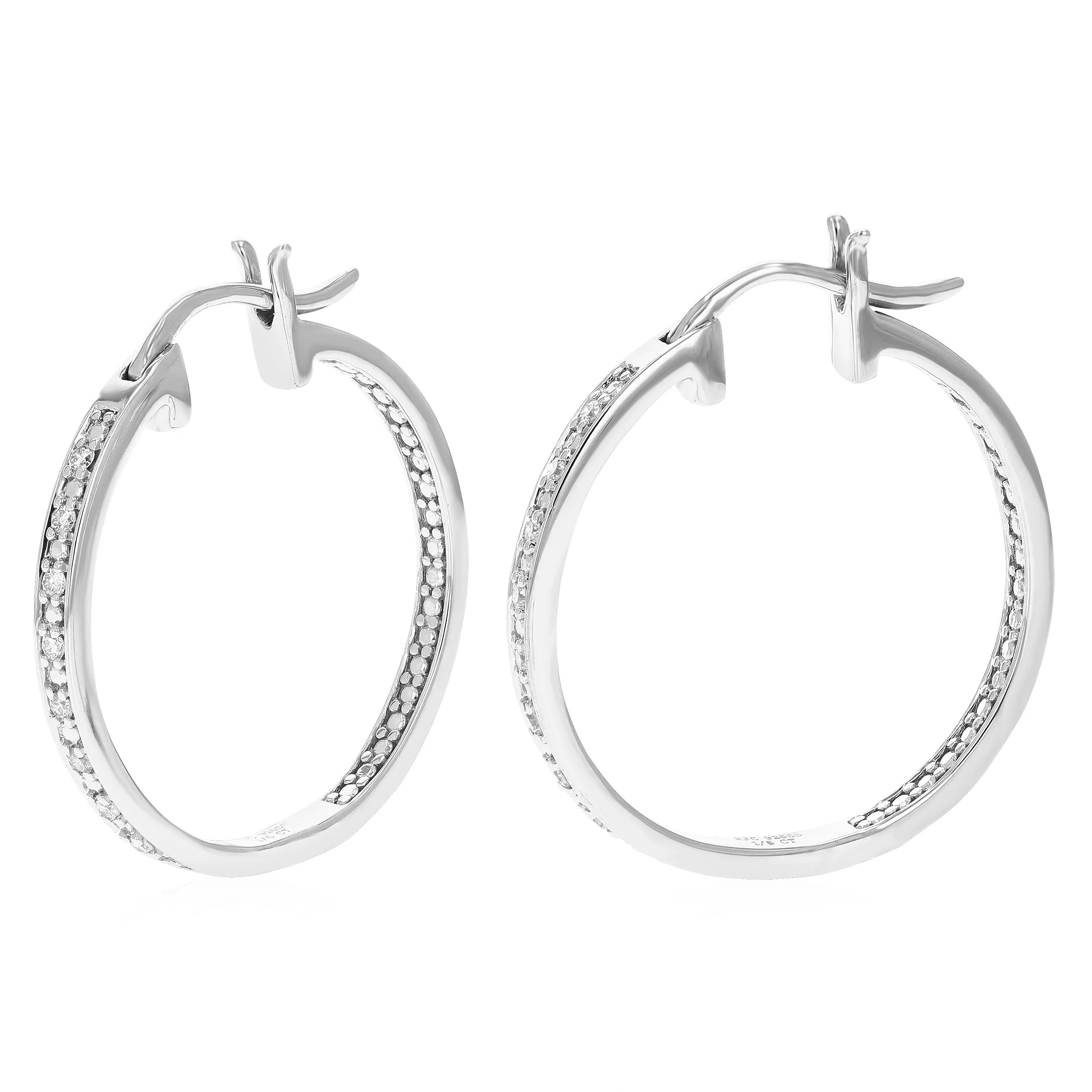 1/6 cttw Lab Grown Diamond Hoop Earrings Round Cut Prong Setting In 925 Sterling Silver Size 1 Inch