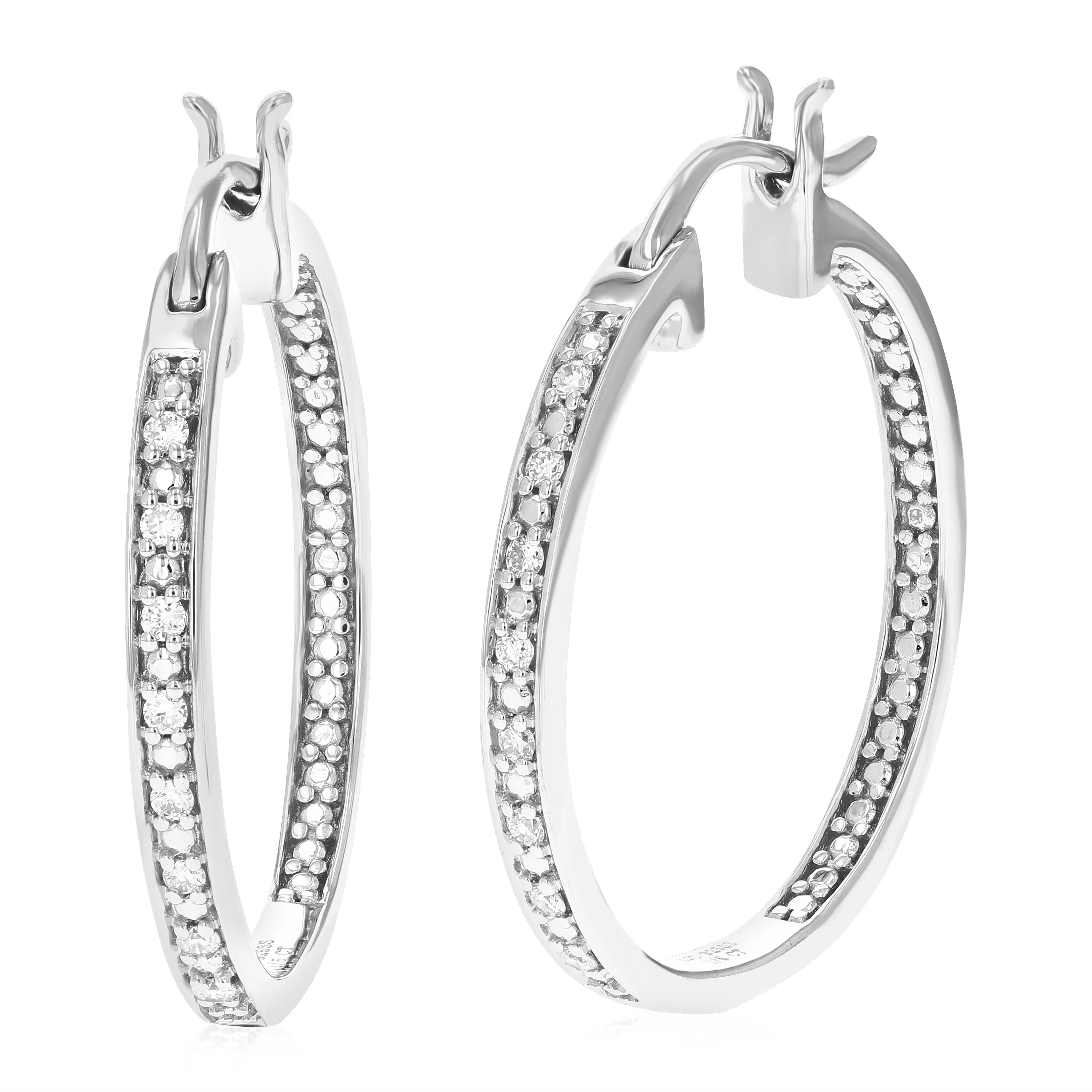 1/6 cttw Lab Grown Diamond Hoop Earrings Round Cut Prong Setting In 925 Sterling Silver Size 1 Inch