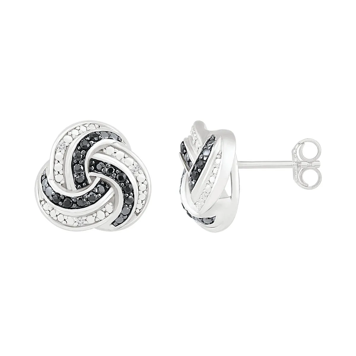 1/6 CTW Diamond Knot Earrings in Sterling Silver