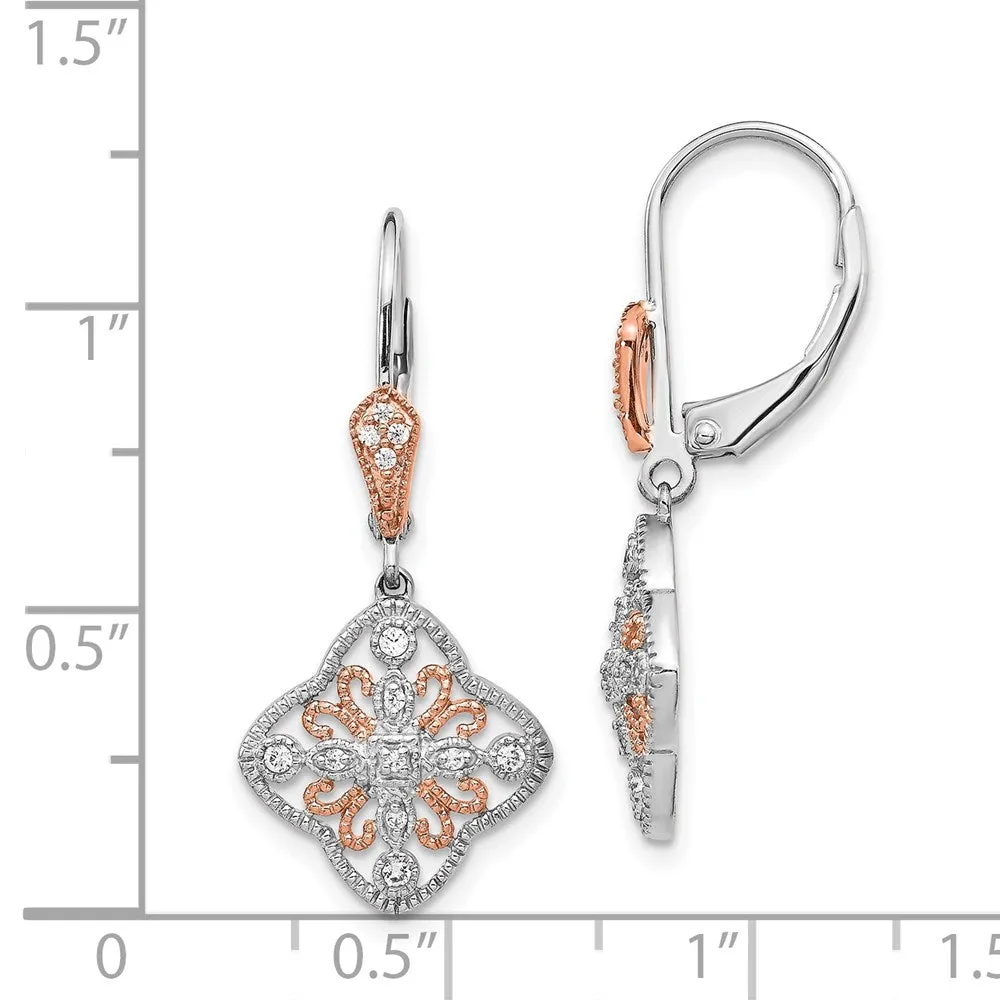 1/8 CTW Diamond Leverback Earrings in 14KT White and Rose Gold