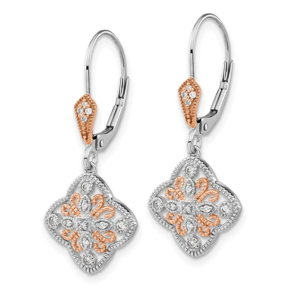 1/8 CTW Diamond Leverback Earrings in 14KT White and Rose Gold