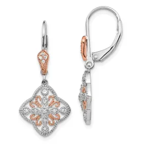 1/8 CTW Diamond Leverback Earrings in 14KT White and Rose Gold