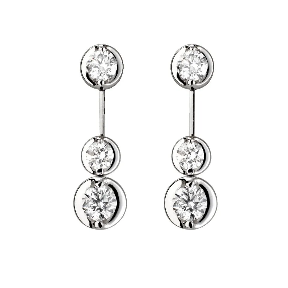 18ct White Gold 1.00ct Diamond Trilogy Bar Drop Earrings