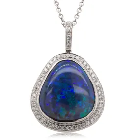 18ct White Gold Black Opal & Diamond Pendant