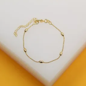 18K Gold Filled Textured Beaded Ball Chain Bracelet (G231)(I75A)