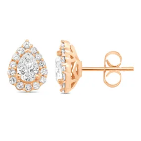 18K Gold Pear Shape Centre Diamond with Halo Cluster Earrings ESJE02539