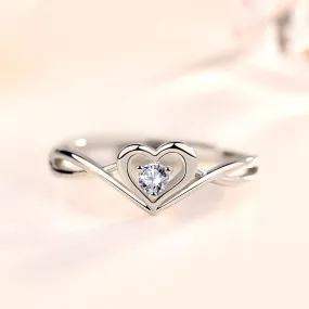 18k Gold-plated Sterling Silver Ring for Women with CZ Heart Pendant