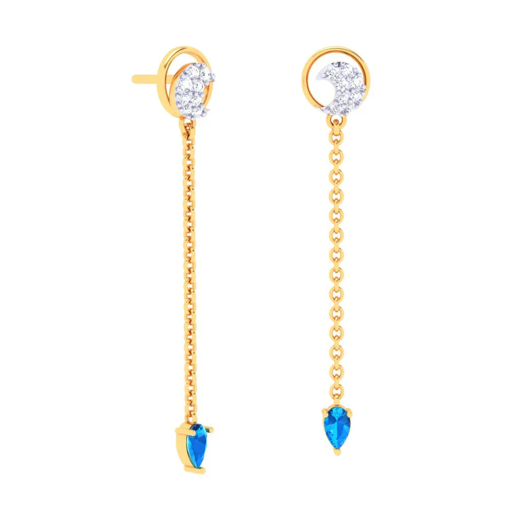 18k Semilunar Shaped Gold Diamond Earrings For Monsoon