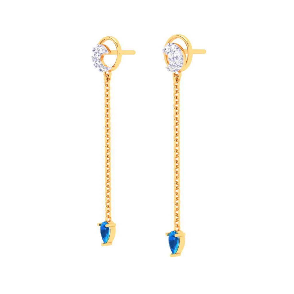 18k Semilunar Shaped Gold Diamond Earrings For Monsoon