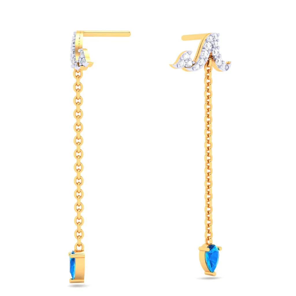 18k Sleek Rain Themed Gold Diamond Earrings For Women