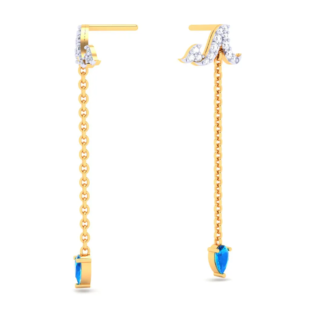 18k Sleek Rain Themed Gold Diamond Earrings For Women