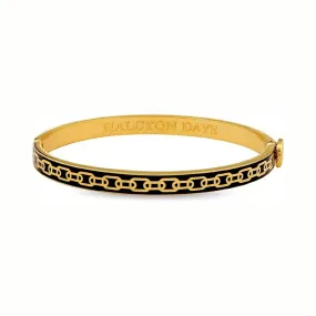 18K YELLOW GOLD PLATED 6MM SKINNY CHAIN BLACK ENAMEL BANGLE BRACELET