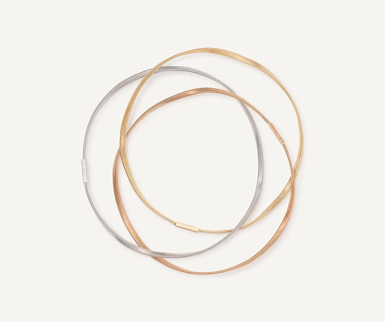 18K Yellow, White & Rose 3-Strand Bangle