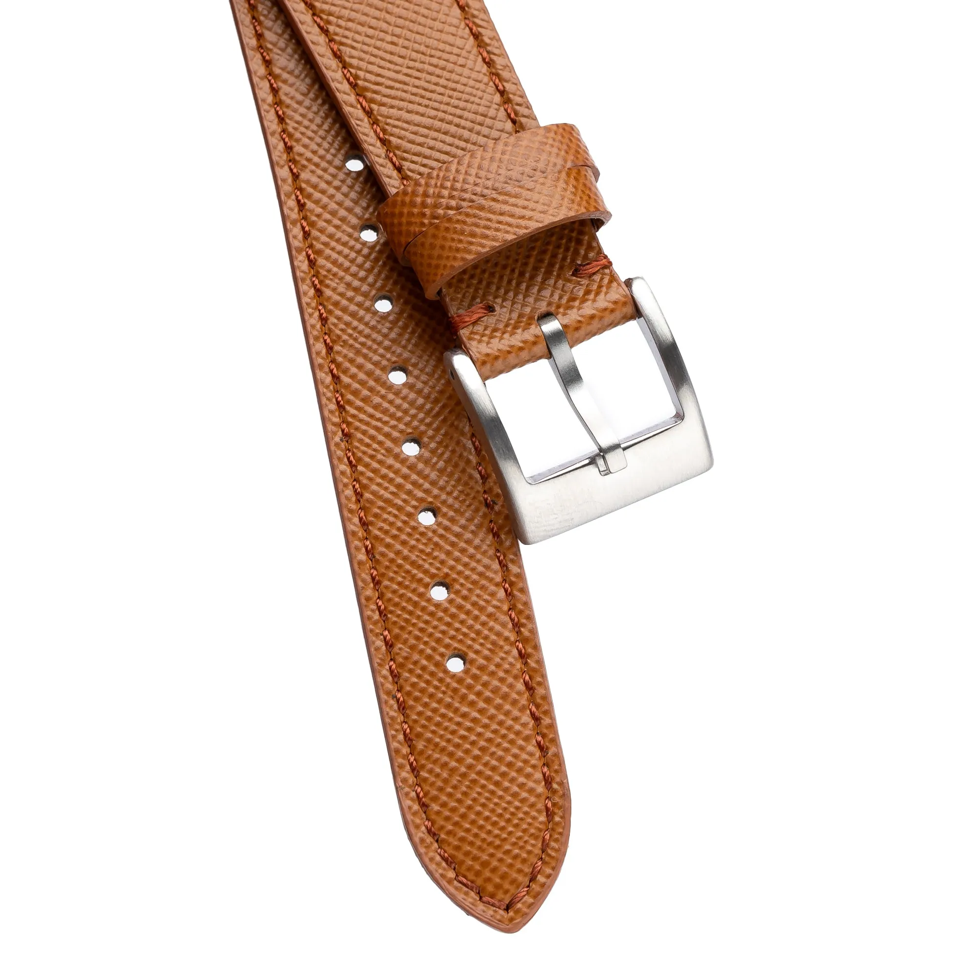 18mm 20mm 22mm Quick Release Tapered Saffiano Leather Watch Strap - Brown