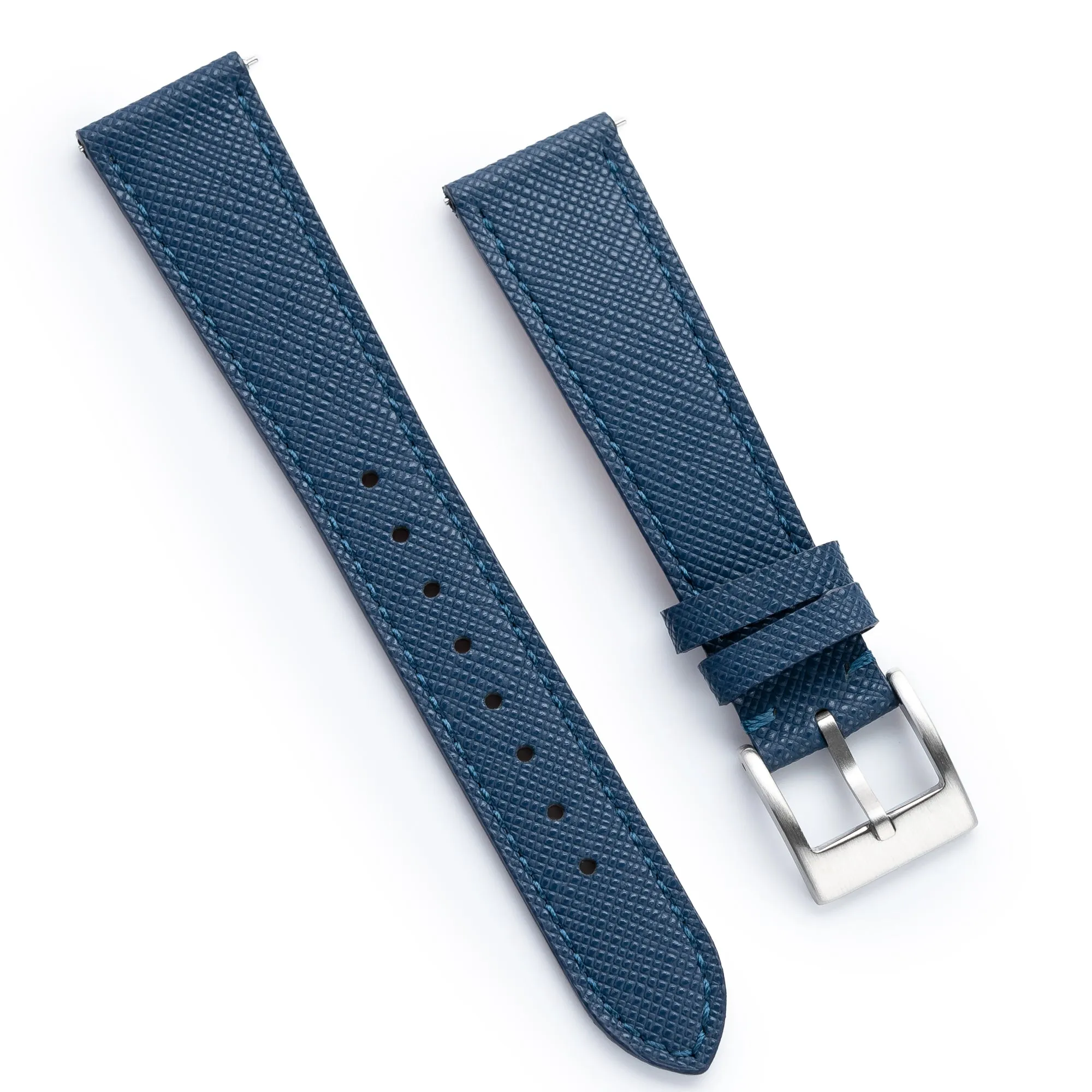 18mm 20mm 22mm Quick Release Tapered Saffiano Leather Watch Strap - Navy Blue