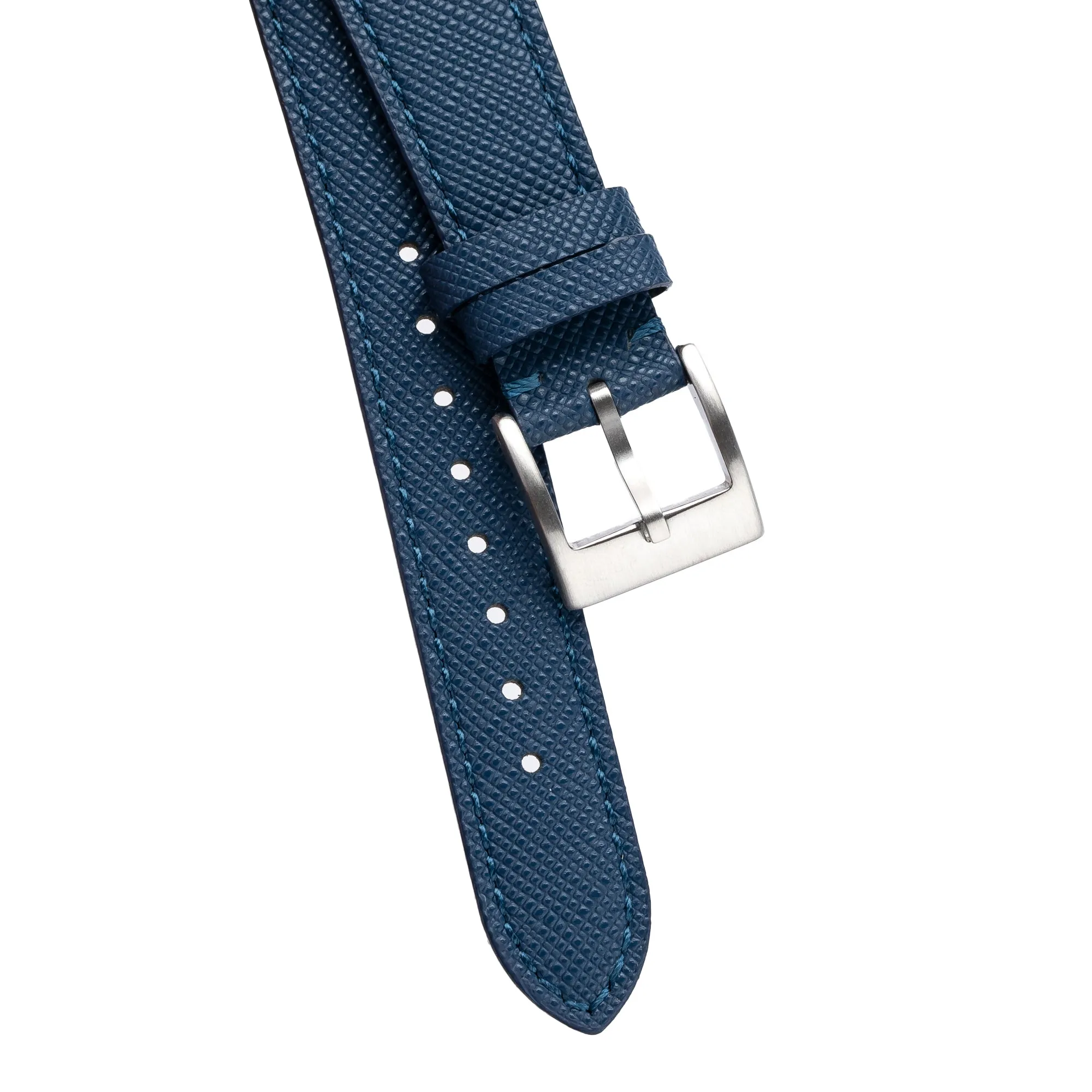 18mm 20mm 22mm Quick Release Tapered Saffiano Leather Watch Strap - Navy Blue