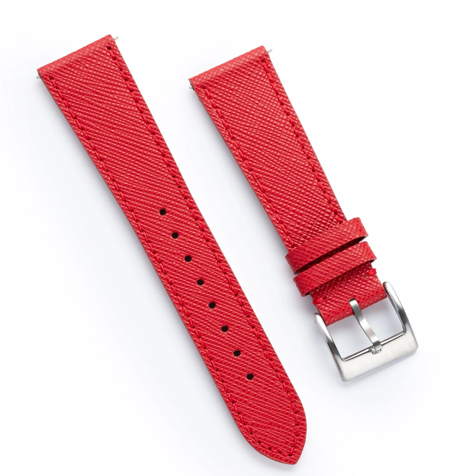 18mm 20mm 22mm Quick Release Tapered Saffiano Leather Watch Strap - Red