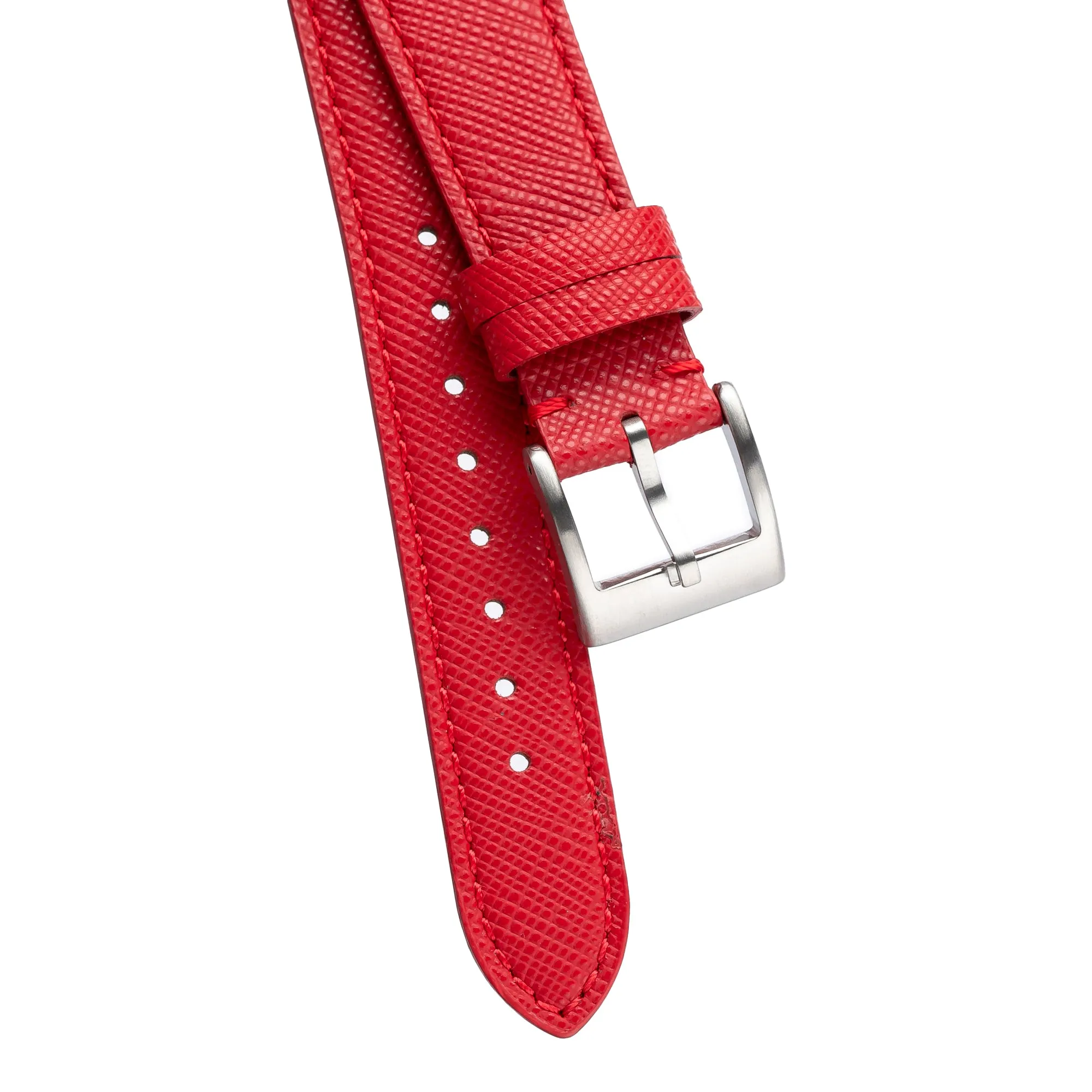 18mm 20mm 22mm Quick Release Tapered Saffiano Leather Watch Strap - Red