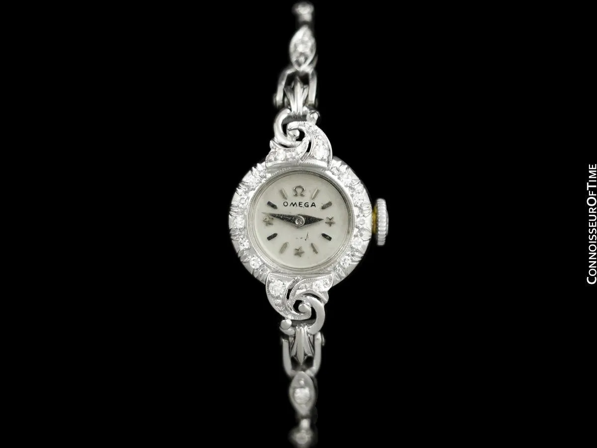 1954 Omega Vintage Ladies Bracelet Watch with "Star Dial" - 14K White Gold & Factory Diamonds