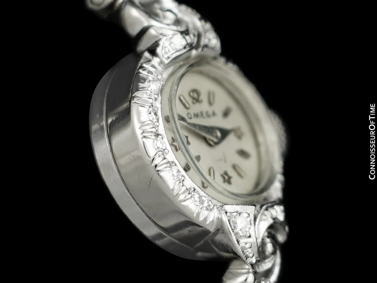 1954 Omega Vintage Ladies Bracelet Watch with "Star Dial" - 14K White Gold & Factory Diamonds