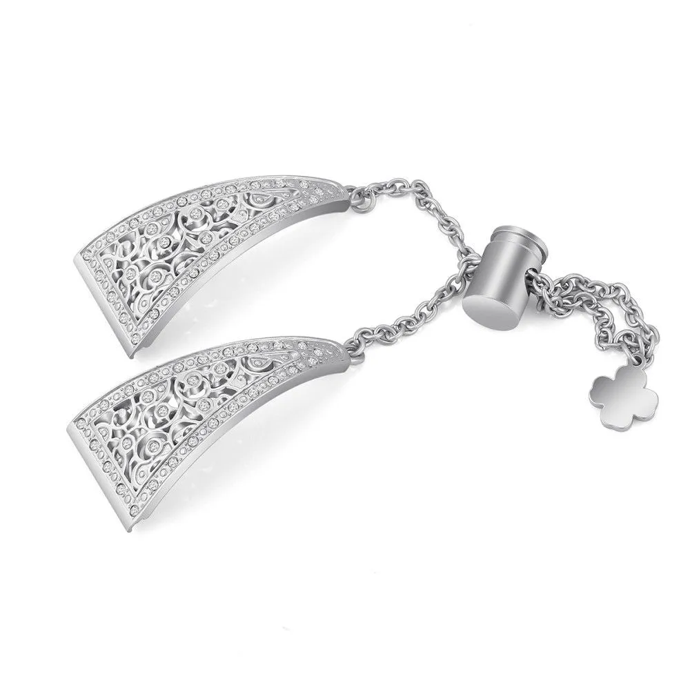 22mm Universal floral bling rhinestone watch strap - Silver