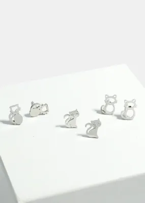 3-Pair Cats Stud Earrings