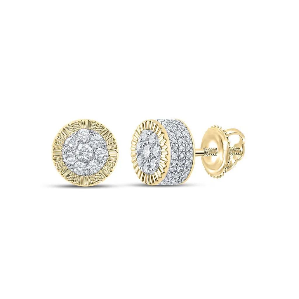 3D Circle Cluster Diamond Earrings 10K Yellow Gold