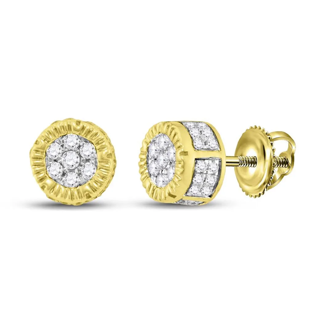 3D Circle Cluster Diamond Earrings 10K Yellow Gold