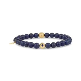 6mm Evil Eye Lapis Lazuli Bead Bracelet