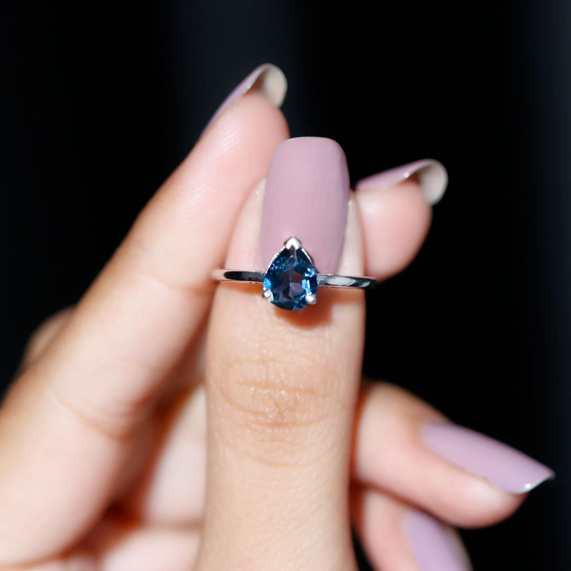 6X8 MM Pear Shaped London Blue Topaz Solitaire Ring