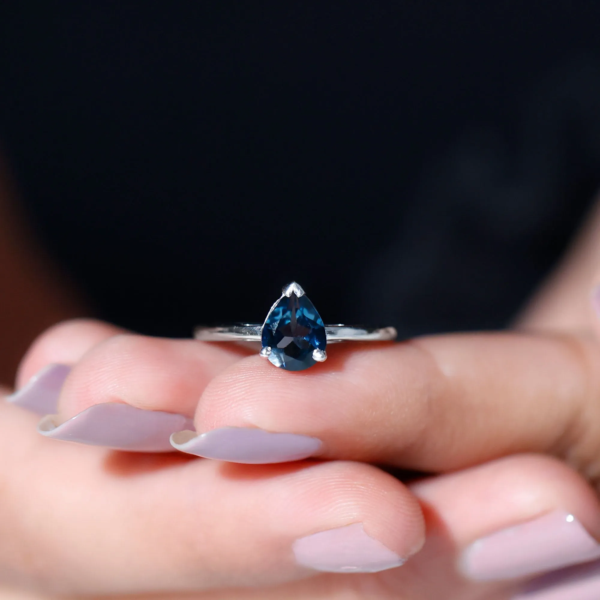 6X8 MM Pear Shaped London Blue Topaz Solitaire Ring