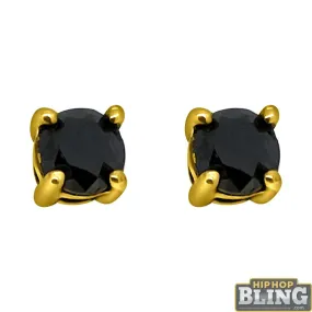 .75 Carat Black Diamond Stud Earrings Gold .925 Sterling Silver