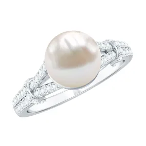 8 MM Freshwater Pearl Solitaire Engagement Ring with Diamond