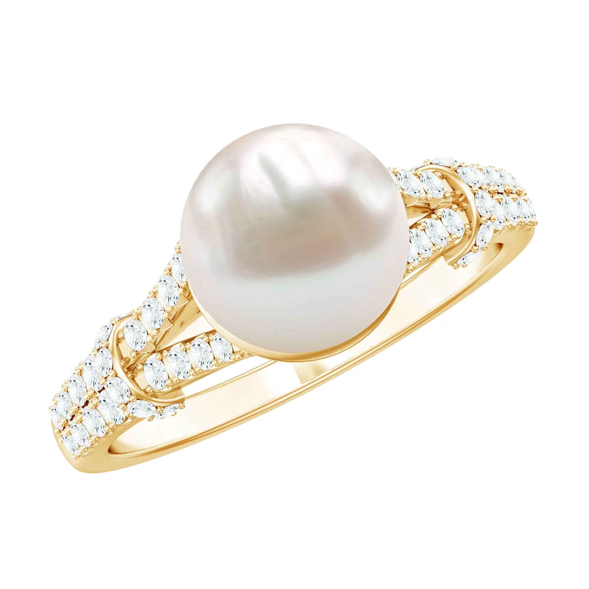 8 MM Freshwater Pearl Solitaire Engagement Ring with Diamond