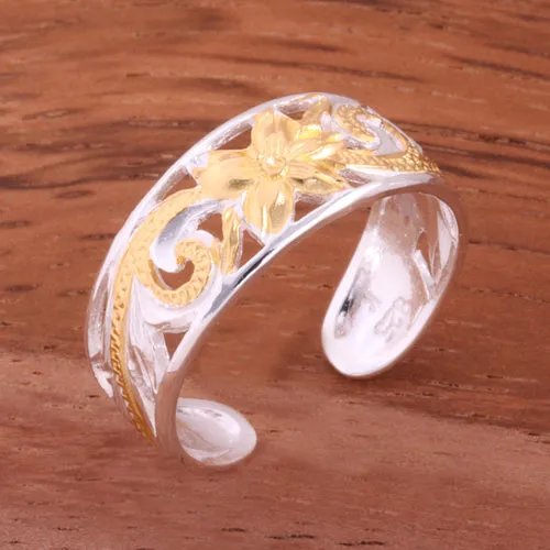 8mm Hawaiian Scroll Two Tone Yellow Gold Plated See Through Toe Ring