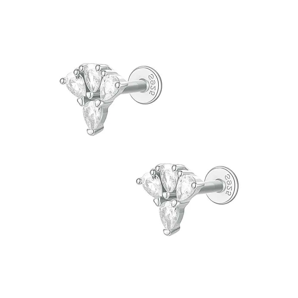 925 Silver Animal Paw CZ Diamond Flat Back Earrings