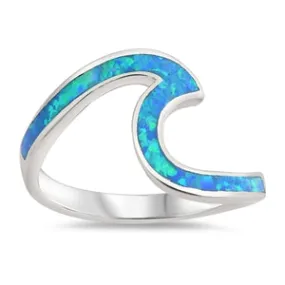 925 Silver Wave Ring With Blue Opal Inlay