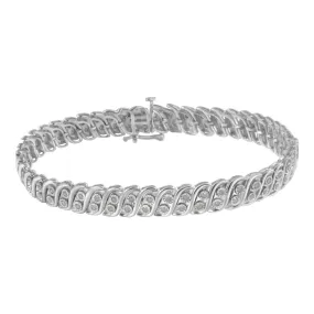 .925 Sterling Silver 1.0 cttw Miracle Set Diamond Two Row S Link Bracelet(I-J Color, I3 Clarity) -7.75"