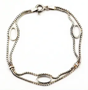 925 Sterling Silver Box Chain Bracelet with Oval Inserts